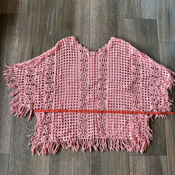 Boston Proper Effortless Crochet Pullover boho poncho in peach bud pink size S/M - Picture 3 of 5